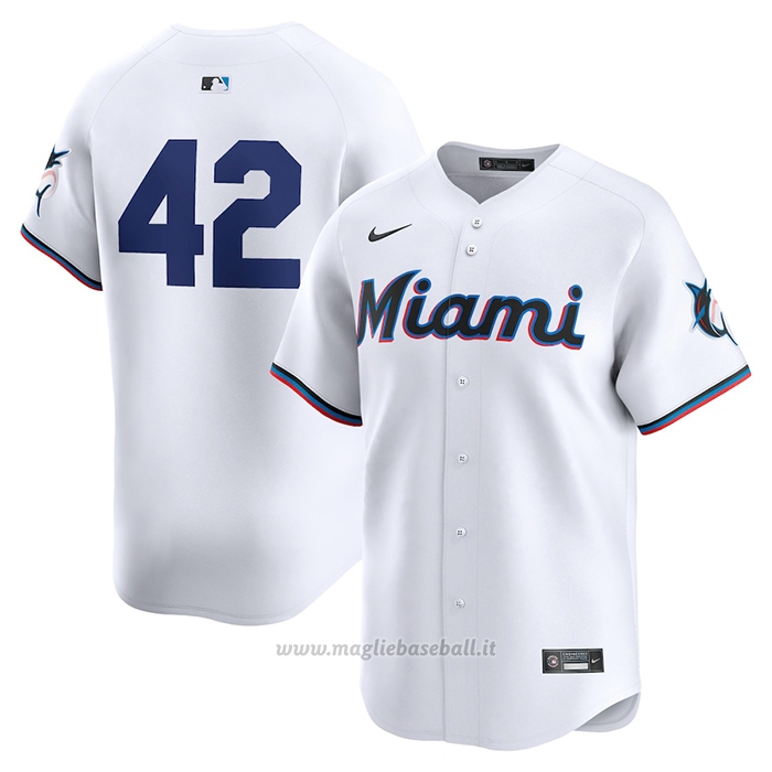 Maglia Baseball Uomo Miami Marlins 2024 Jackie Robinson Day Home Limited Bianco